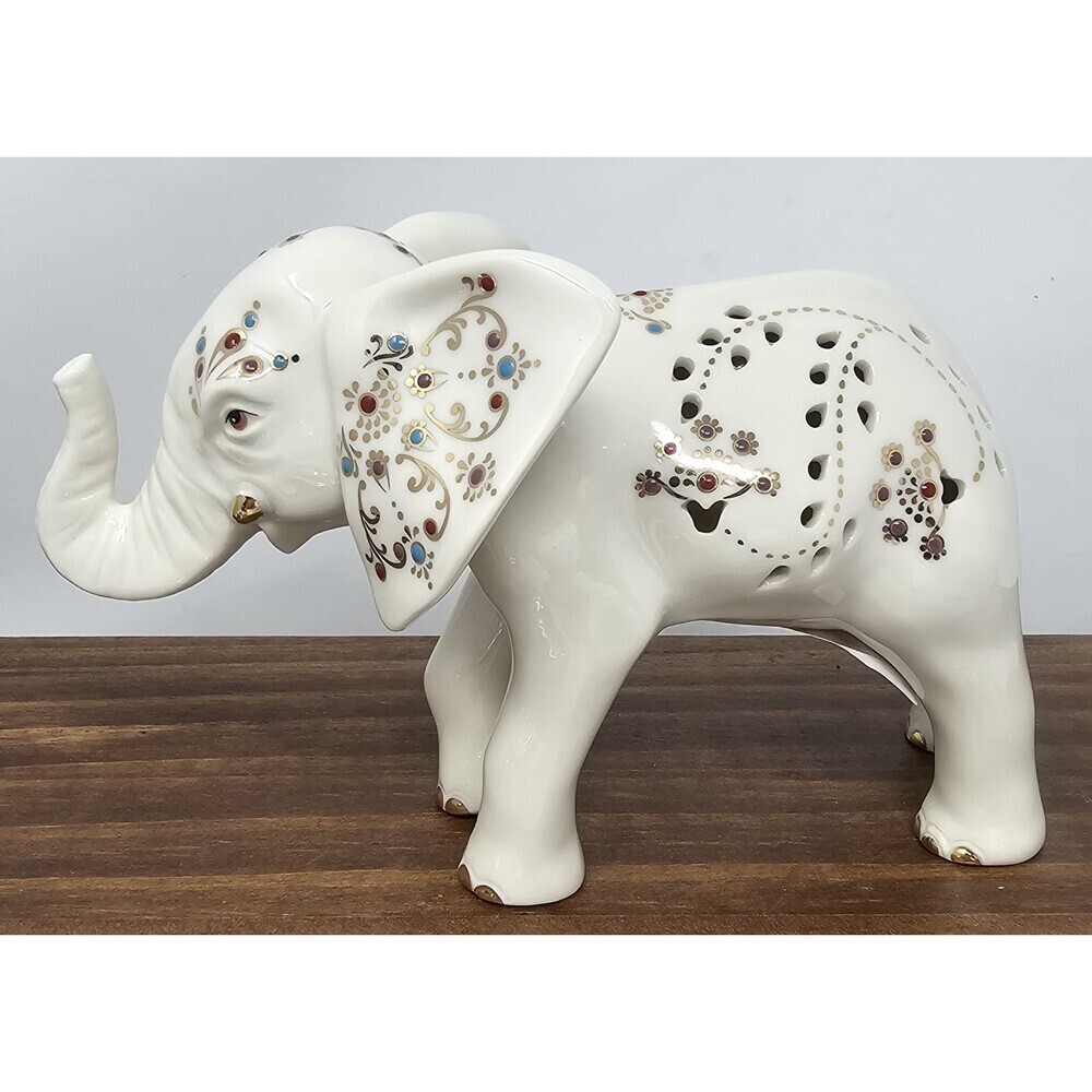 Lenox Jewels of Light Elephant Pierced Ivory Fine China Sculpture 24k Gold NEW